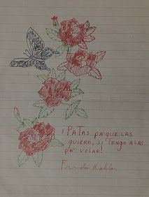 Vintage Drawing with Quote and Signed FRIDA KAHLO