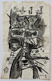 Vintage Ink Drawing Abstract Composition Signed and Stamped