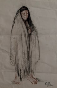 FRANCISCO ZUNIGA (Costa Rica / Mexico Died 1998) Mixta Drawing, 1974