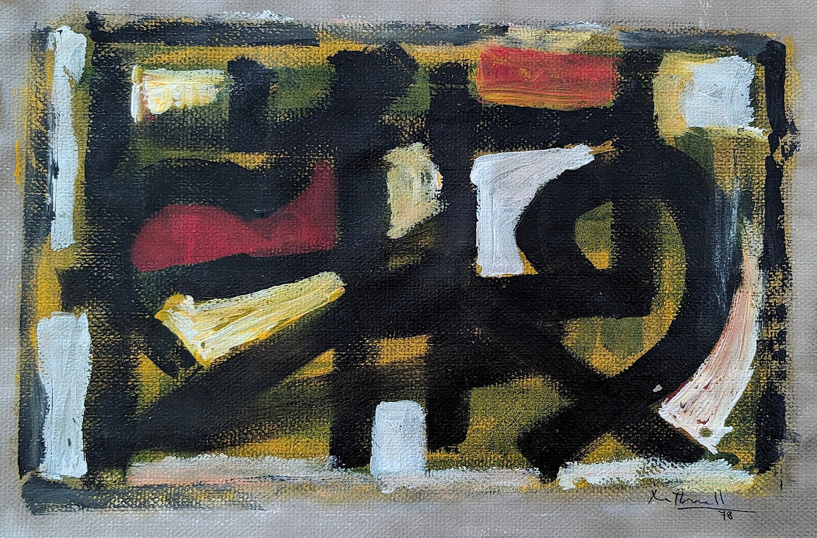 Vintage 1978 Abstract Expressionism Oil Painting Signed HOWELL ?: ABOUT PROVENANCE AND ATTRIBUTION: This item originates from the estate of a prominent Miami-based dealer and collector active throughout the 20th century. It comprises a wide variety of artworks and e