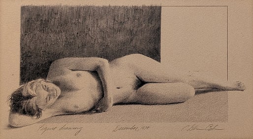 1974 Drawing Pen and Black Ink on Wove Paper Reclining Nude, SIGNED