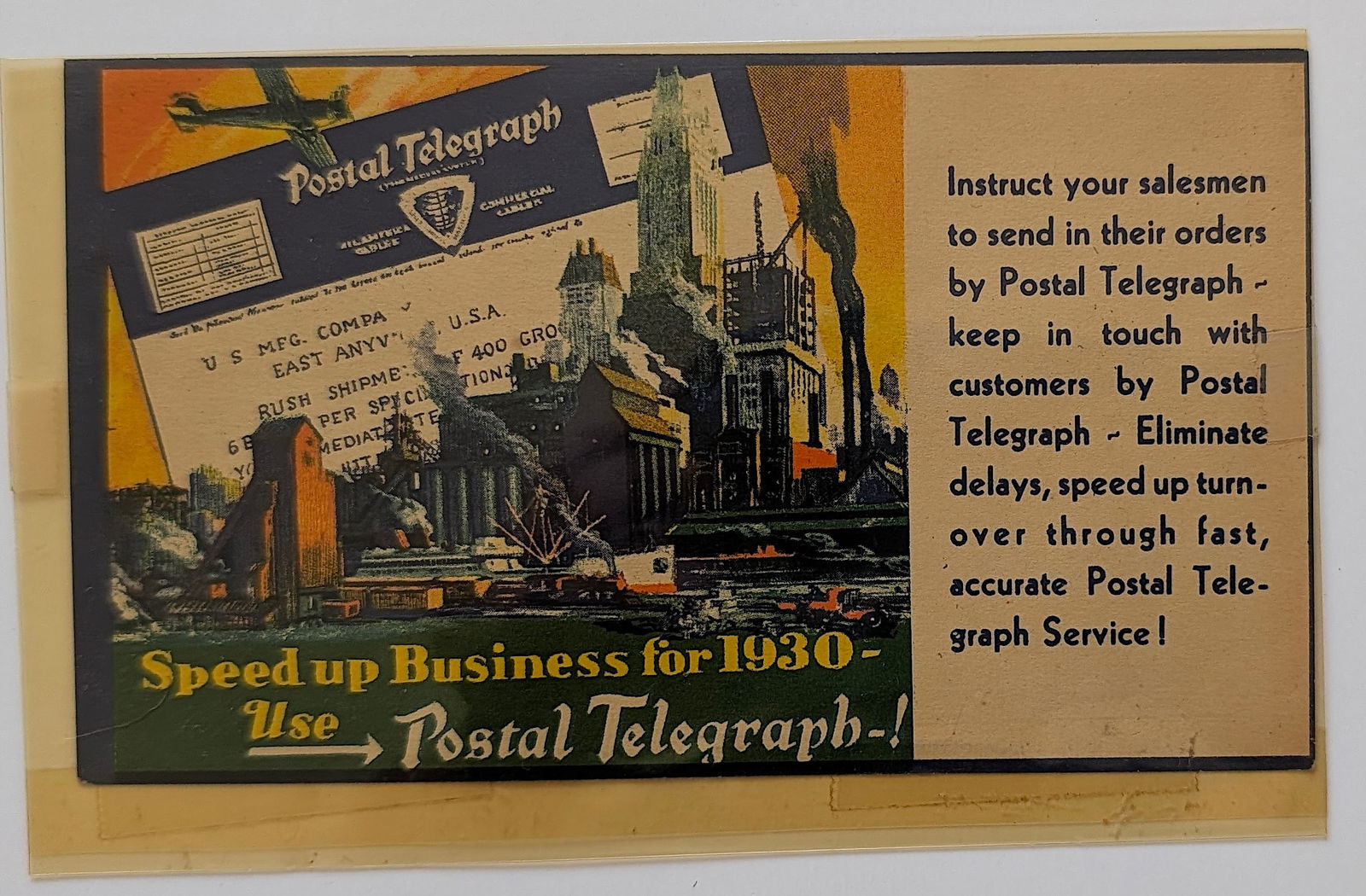 Vintage 1930 Postal Telegraph Advertisement Card (1 of 2)
