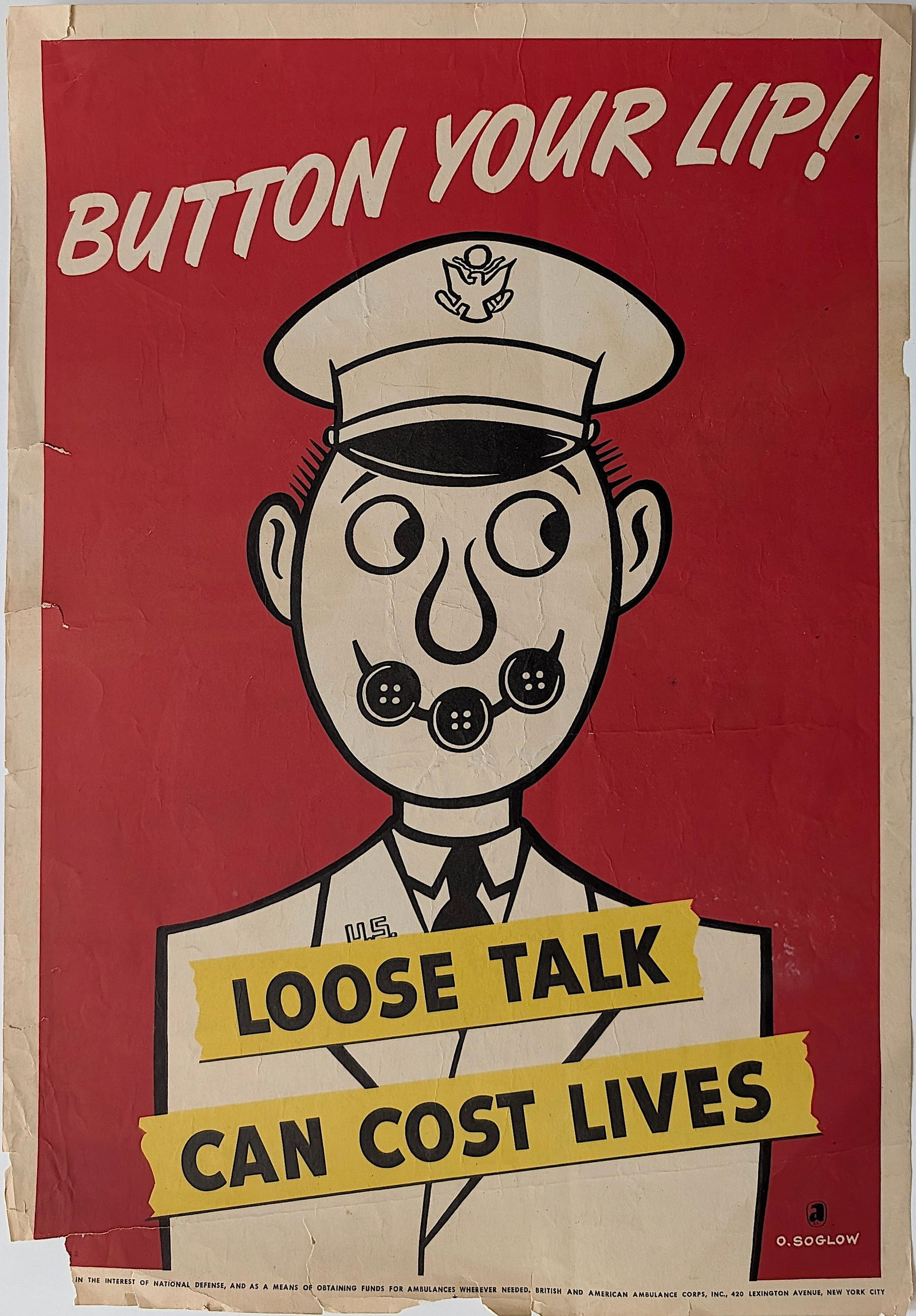 WW2 Era Propaganda Poster Loose Talk Can Cost Lives - Original: The provenance is from the estate of a deceased collector in South Florida. This is an original poster (No Reprod.) with dimensions Approx. 20" x 14". We have included quality images to show it's actu
