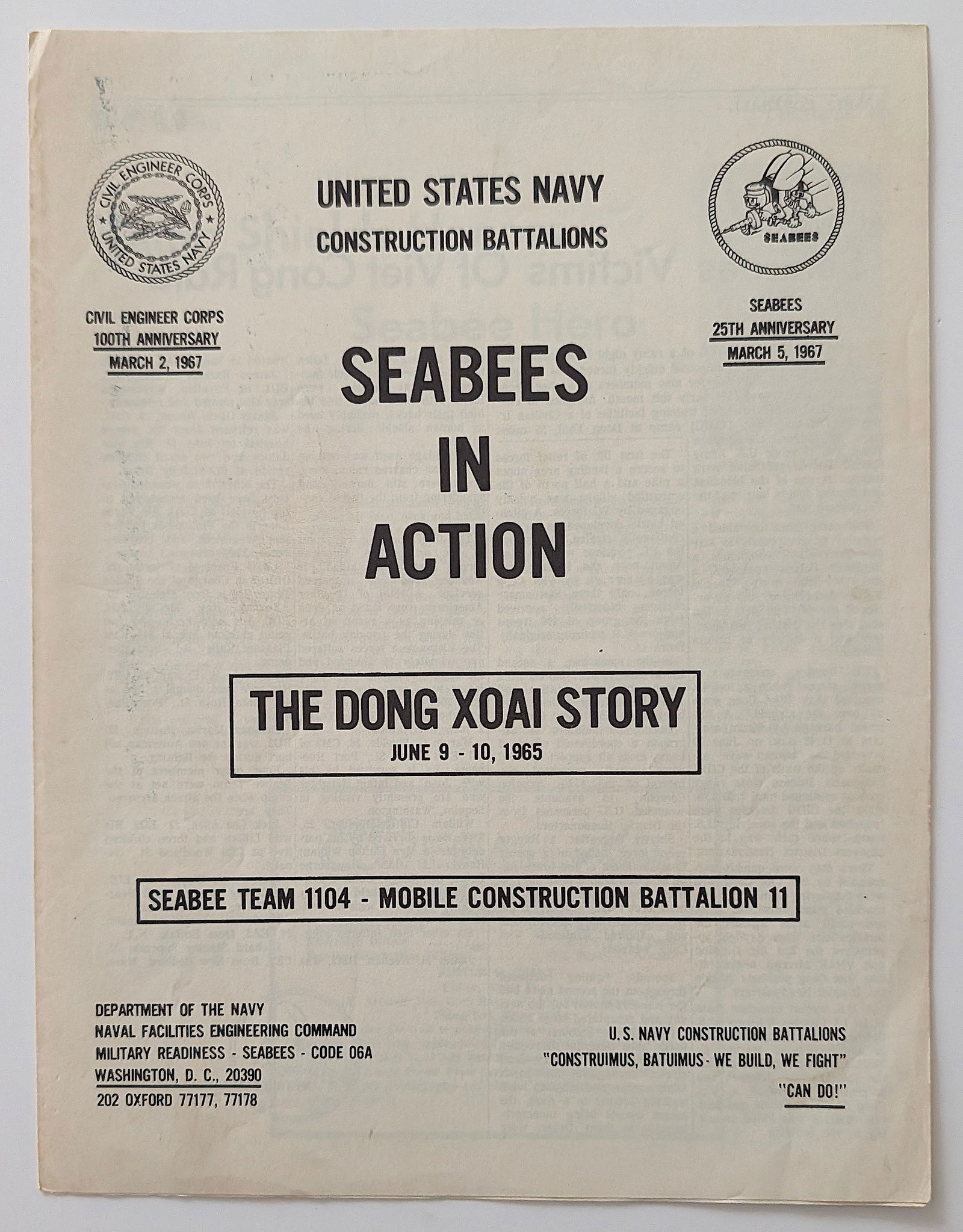 Scarce Original (No Reprod.) Ephemera SEABEES Civil Eng. Corps, US Navy: The provenance is from the estate of a deceased collector in South Florida. We have included quality images to show it's actual condition. This lot is located in Boca Raton, Fl and its shipment will b