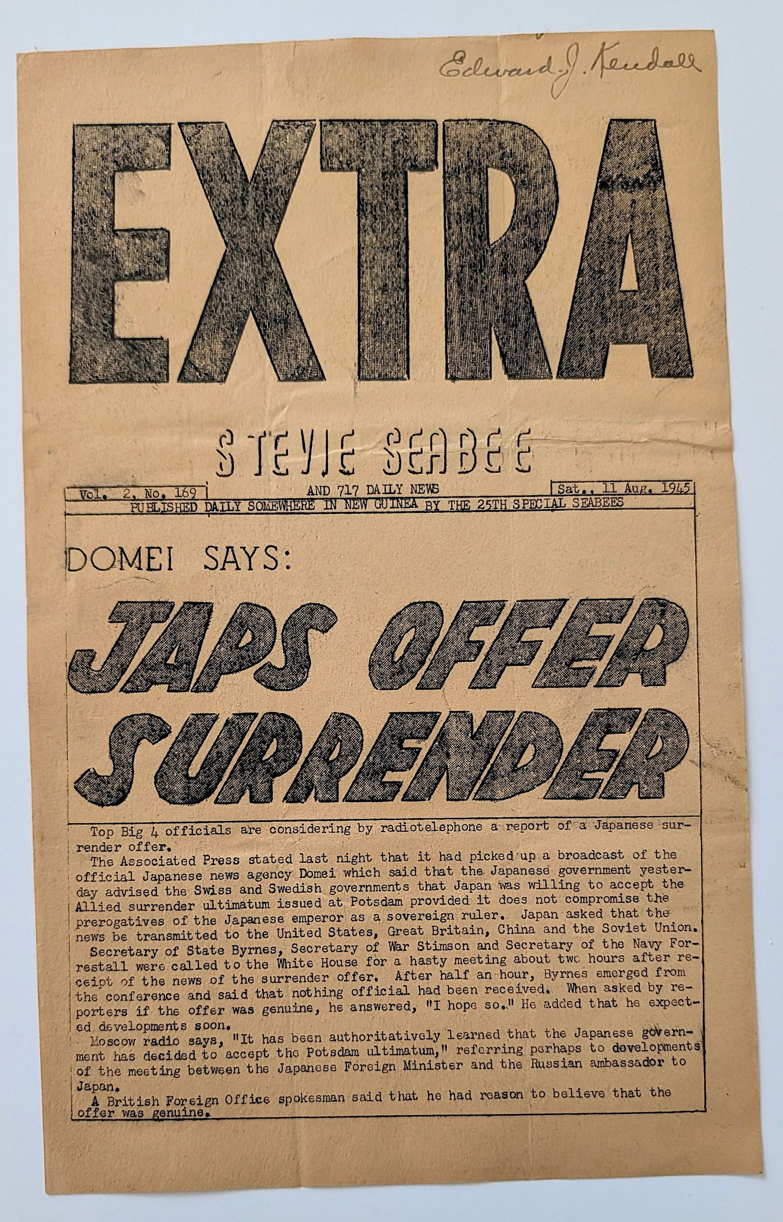 Scarce Original (No Reprod.) Ephemera SEABEES Civil Eng. Corps, US Navy: The provenance is from the estate of a deceased collector in South Florida. We have included quality images to show it's actual condition. This lot is located in Boca Raton, Fl and its shipment will b