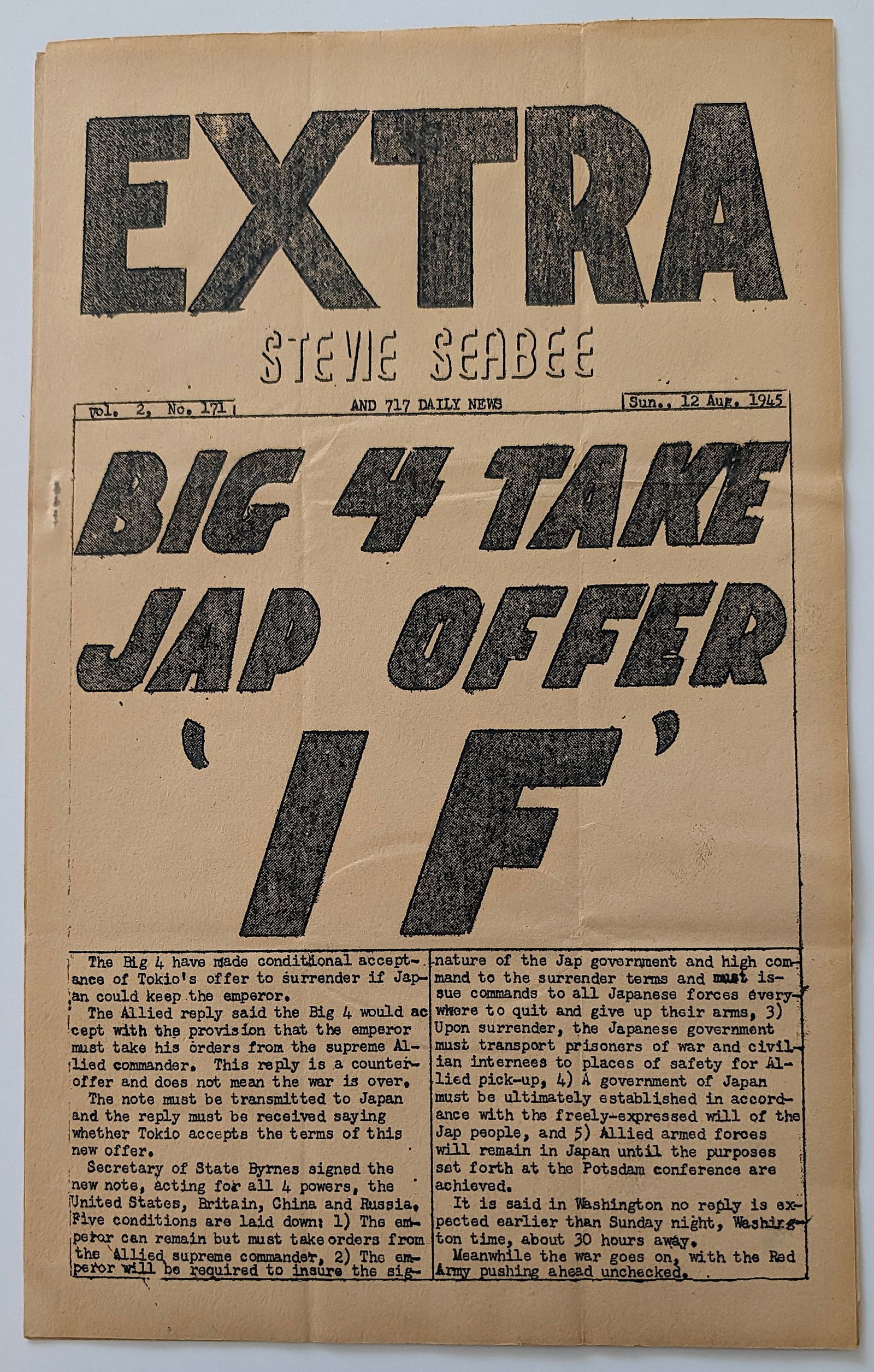 Scarce Original (No Reprod.) Ephemera SEABEES Civil Eng. Corps, US Navy: The provenance is from the estate of a deceased collector in South Florida. We have included quality images to show it's actual condition. This lot is located in Boca Raton, Fl and its shipment will b