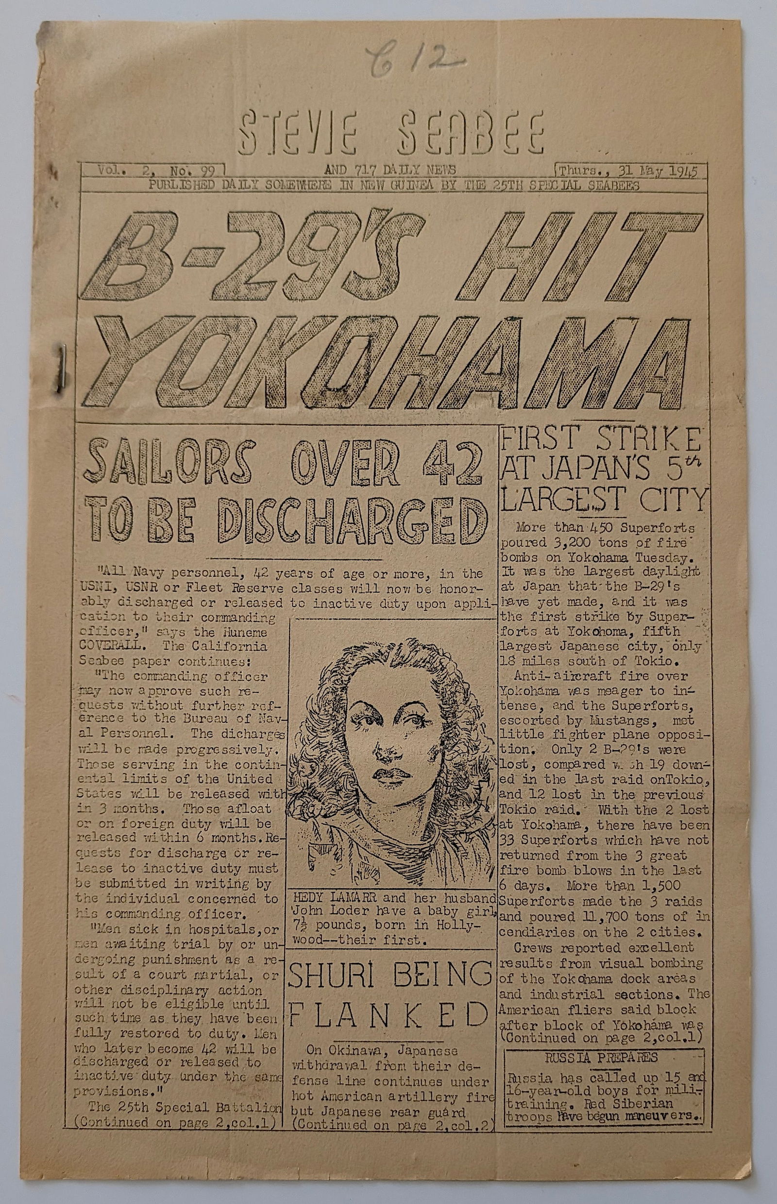 Scarce Original (No Reprod.) Ephemera SEABEES Civil Eng. Corps, US Navy: The provenance is from the estate of a deceased collector in South Florida. We have included quality images to show it's actual condition. This lot is located in Boca Raton, Fl and its shipment will b