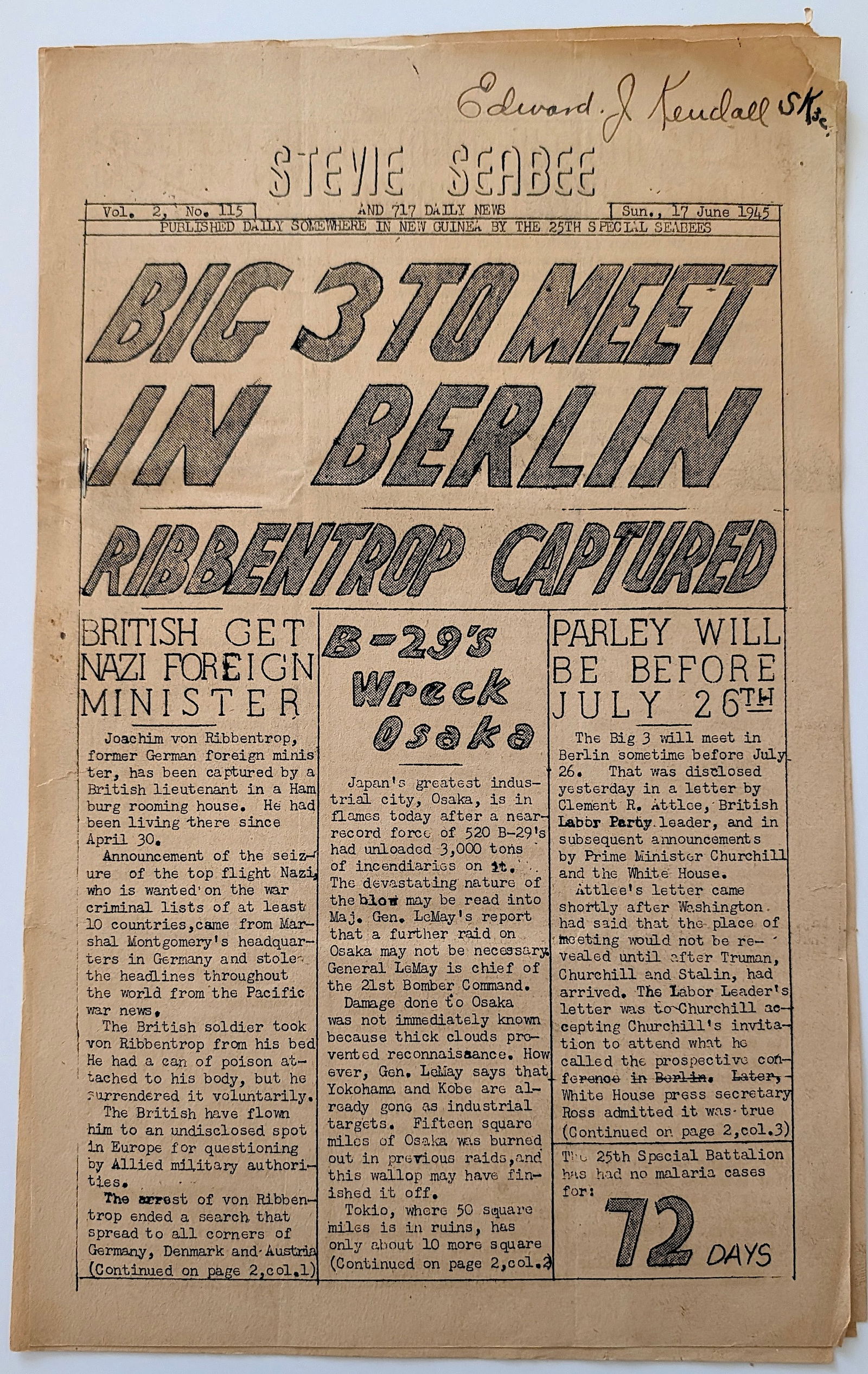 Scarce Original (No Reprod.) Ephemera SEABEES Civil Eng. Corps, US Navy: The provenance is from the estate of a deceased collector in South Florida. We have included quality images to show it's actual condition. This lot is located in Boca Raton, Fl and its shipment will b