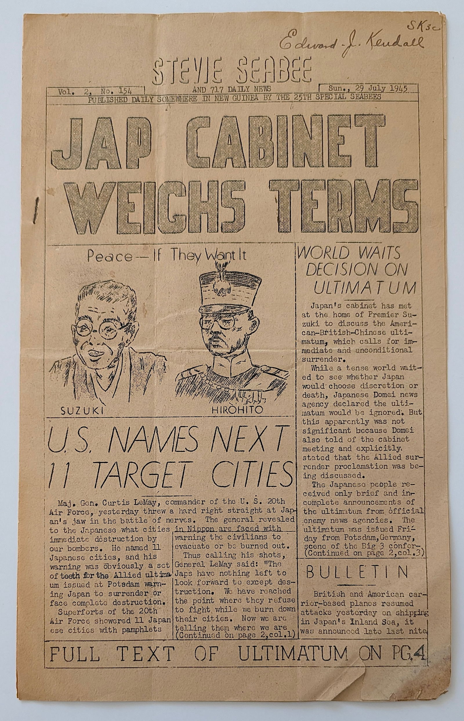 Scarce Original (No Reprod.) Ephemera SEABEES Civil Eng. Corps, US Navy: The provenance is from the estate of a deceased collector in South Florida. We have included quality images to show it's actual condition. This lot is located in Boca Raton, Fl and its shipment will b
