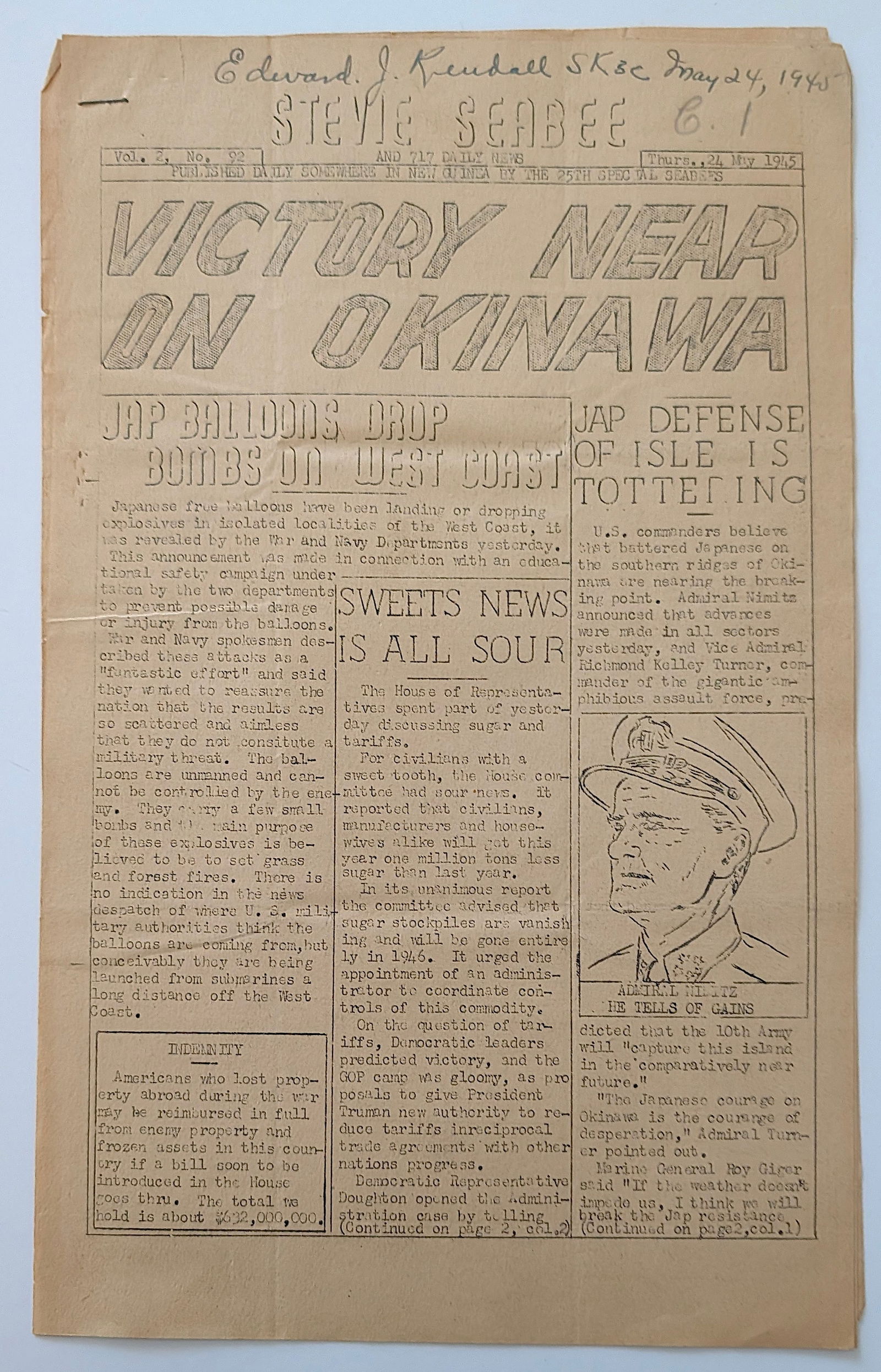 Scarce Original (No Reprod.) Ephemera SEABEES Civil Eng. Corps, US Navy: The provenance is from the estate of a deceased collector in South Florida. We have included quality images to show it's actual condition. This lot is located in Boca Raton, Fl and its shipment will b