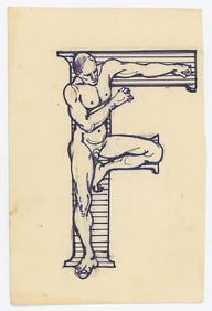 Vintage Hand Painted Pen Drawing of a Decorated Letter