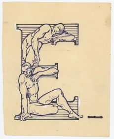 Vintage Hand Painted Pen Drawing of a Decorated Letter