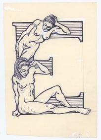 Vintage Hand Painted Pen Drawing of a Decorated Letter