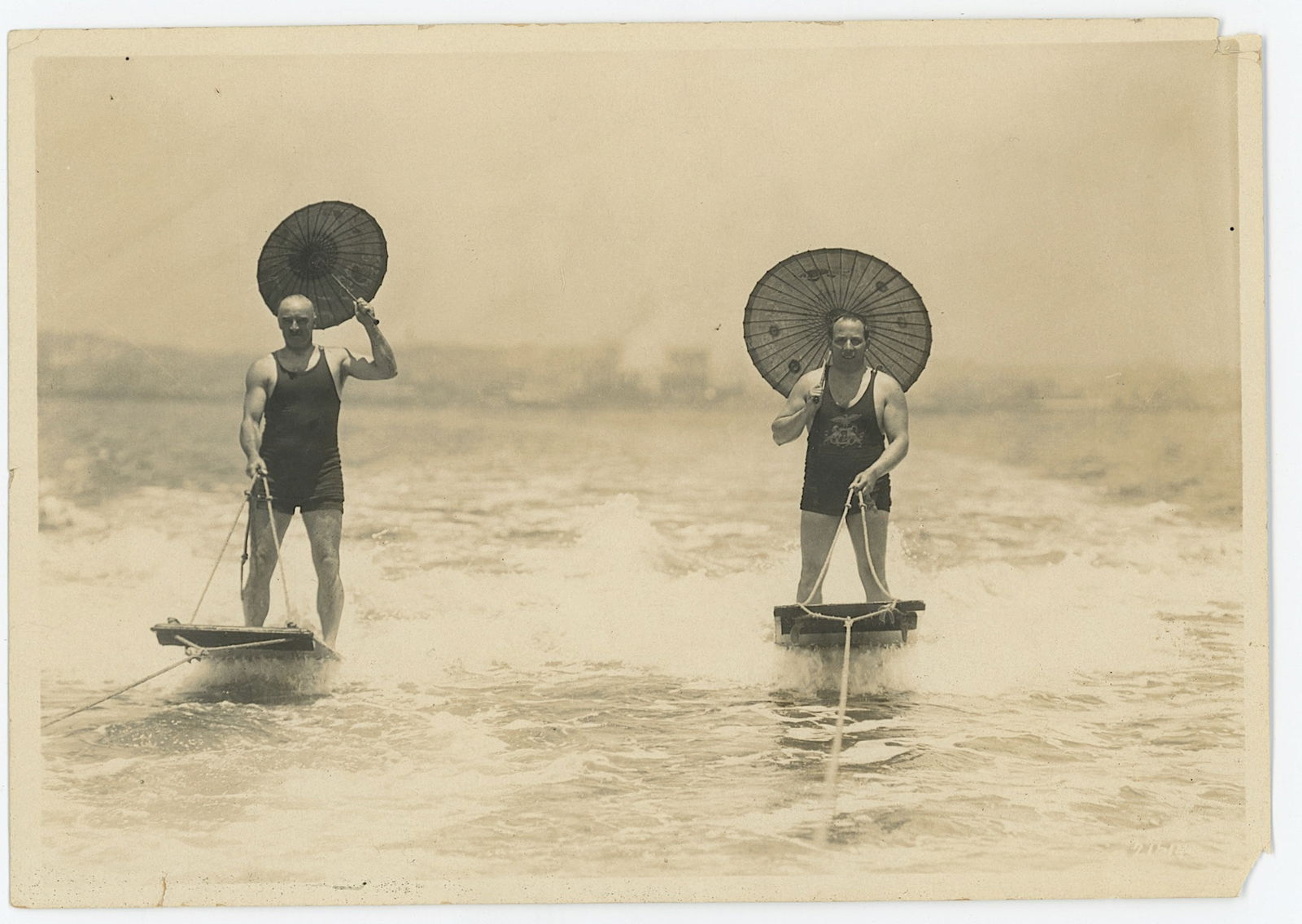 Antique VELOX Photograph Water Skiing or Aquaplaning in 1920s (1 of 2)