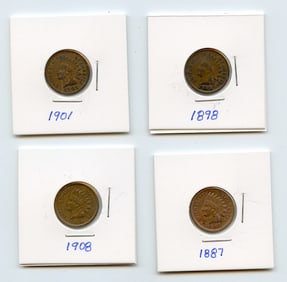 Set with Four INDIAN HEAD CENTS United States Mint - Collectors