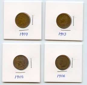 Set with Four INDIAN HEAD CENTS United States Mint - Collectors