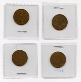 Set with Four Antique/Vintage American 2 Cents Coins - Collectors Opportunity