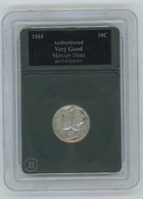 1944 Mercury Dime, authenticated and graded as "Very Good"