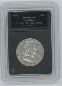 Authenticated 1958 Franklin Silver Half Dollar Coin, "Very Good" Cond.