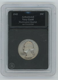 Authenticated 1942 Washington Quarter in Very Good Condition