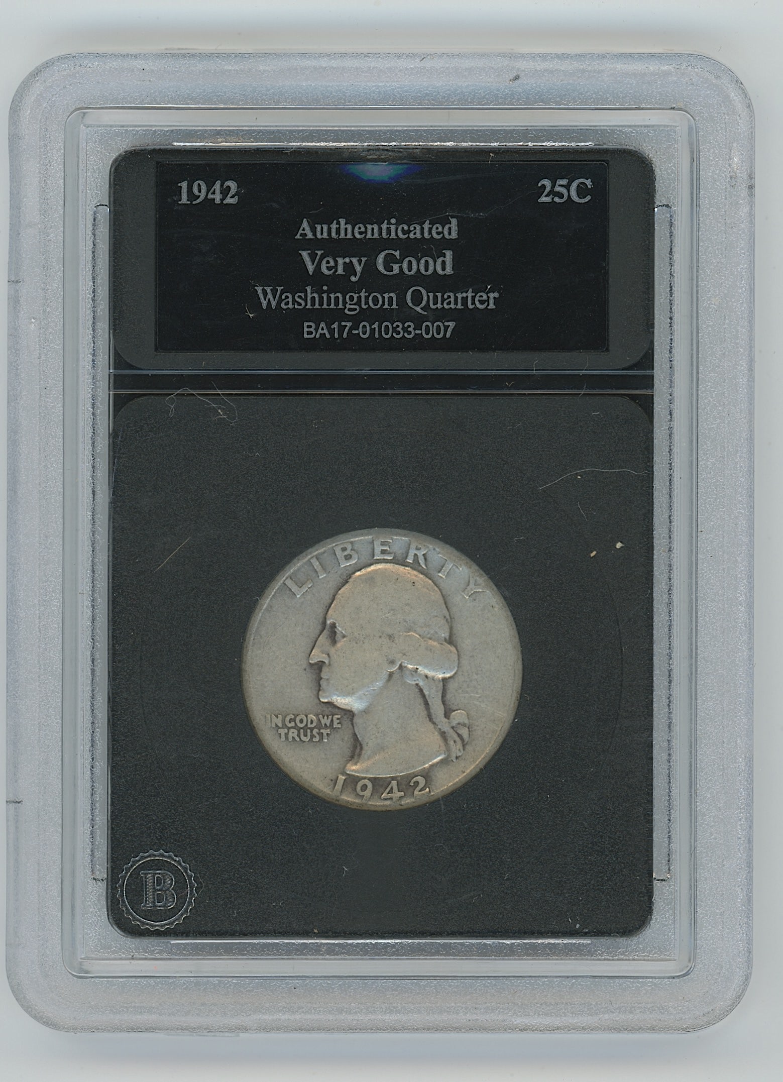 Authenticated 1942 Washington Quarter in Very Good Condition (1 of 2)