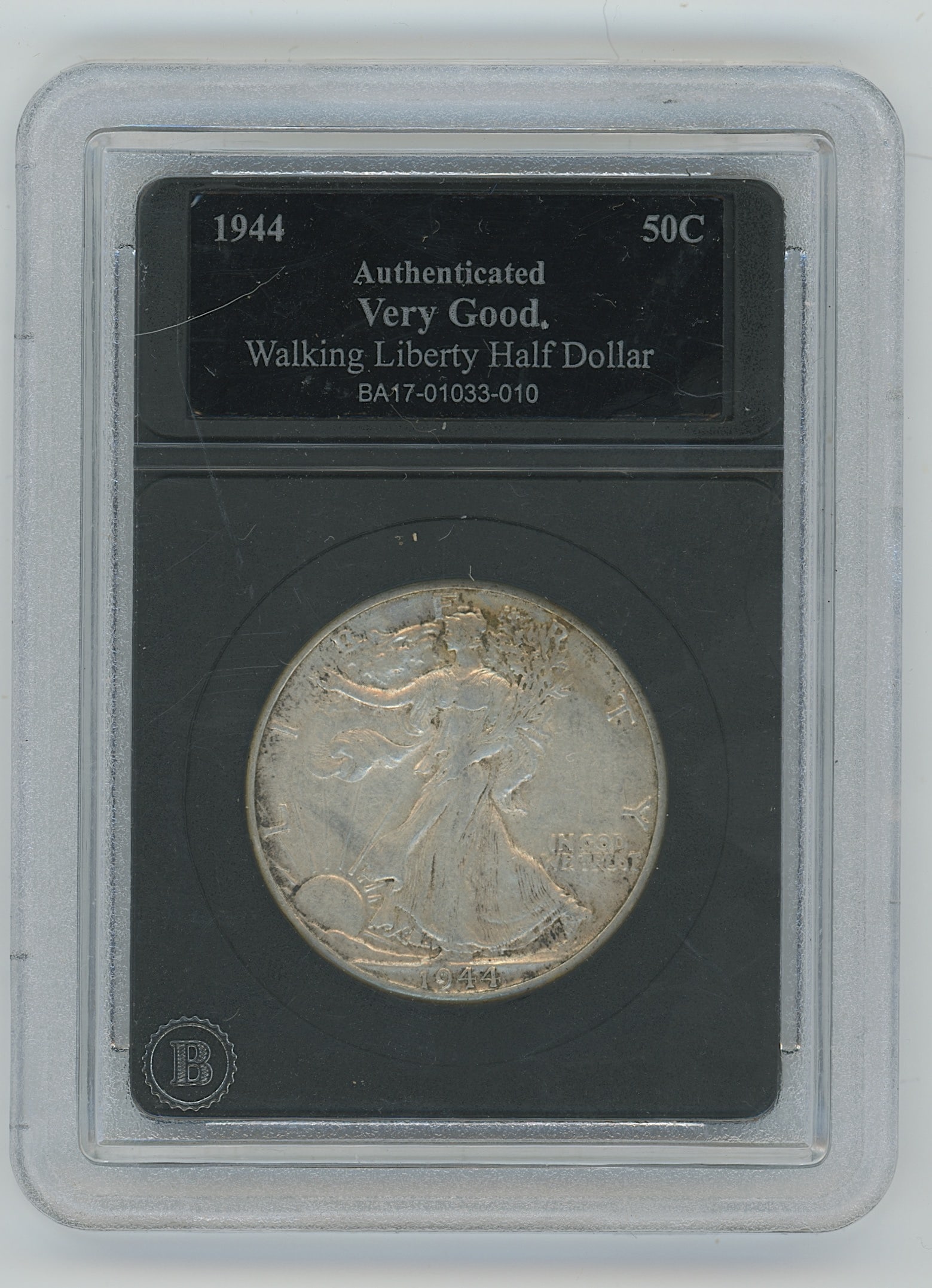 1944 Walking Liberty Half Dollar Coin Authent.,Very Good Condition: This lot is coming from the estate of a collector in West Palm Beach. We have included quality images to show it's actual condition. This lot is located in Boca Raton, Fl and its shipment will be made