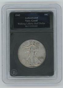 Authenticated 1942 Walking Liberty Half Dollar, Very Good Cond.