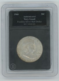 1960 Franklin Silver Half Dollar Coin, Authent. "Very Good" Cond.