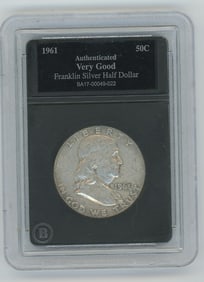 Authent. 1961 Franklin Silver Half Dollar coin "Very Good"Cond.