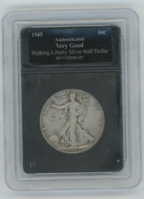 1945 Walking Liberty Silver Half Dollar, Very Good and Authent.