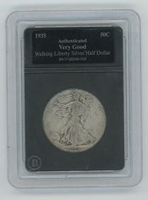 Authent. 1935 Walking Liberty Silver Half Dollar, "Very Good" Cond.