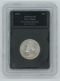 Authent.  1945 Washington Quarter, "Very Good" Cond.