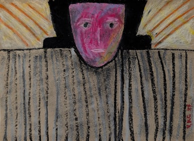 Neo-Expressionist Oil Pastel Painting, Signed FRIEND 84 NYC - 1984