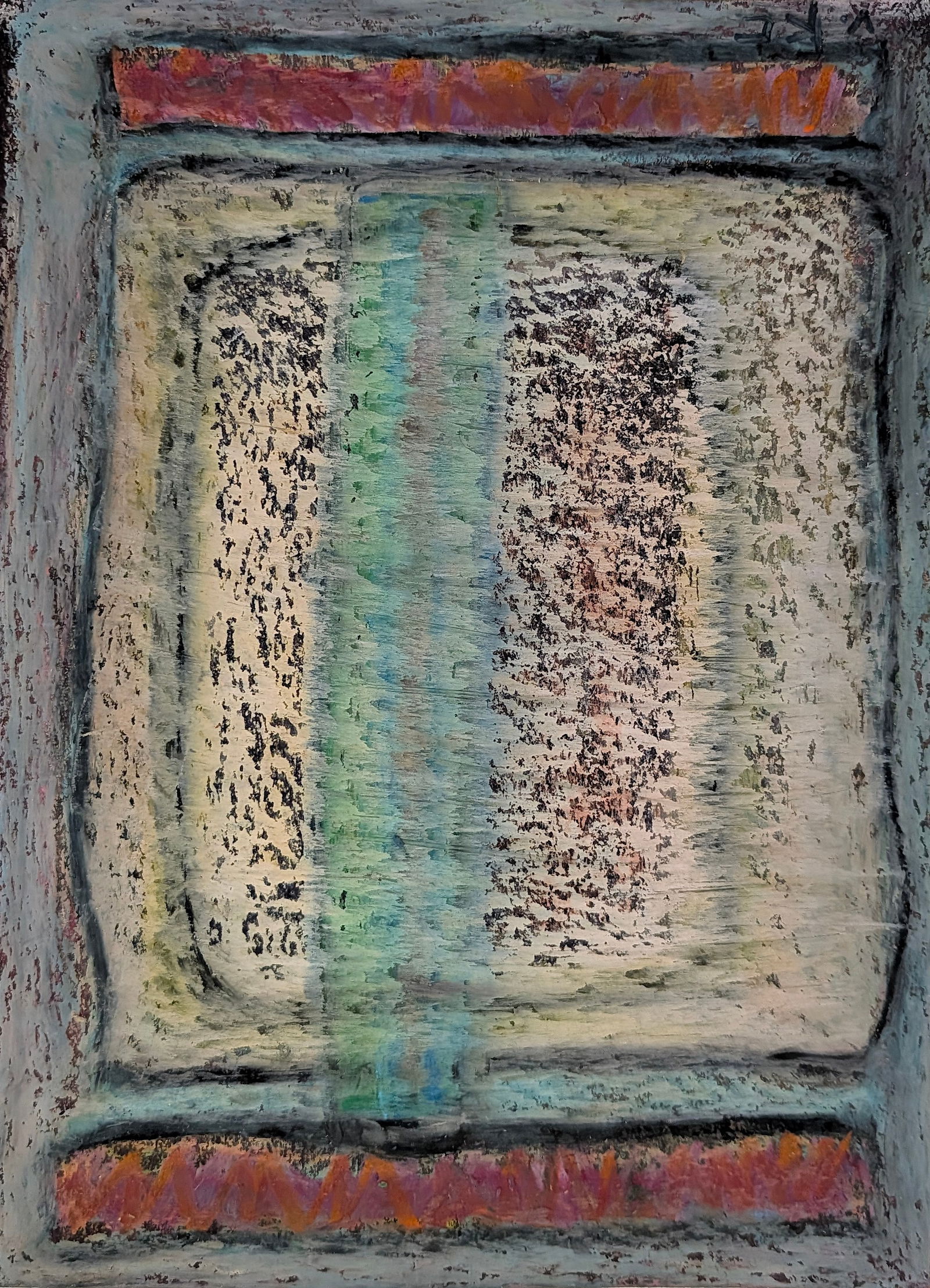 Neo-Expressionist Oil Pastel Painting, Signed FRIEND 84 NYC - 1984: Vibrant Neo-Expressionist oil pastel on paper signed Friend 84 NYC 9 (possible Kevin Casey), reflecting the raw energy of 1980s New York art. Estate discovery – a unique opportunity for collectors.