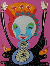 Neo-Expressionist Oil Pastel Painting, Signed FRIEND 1976