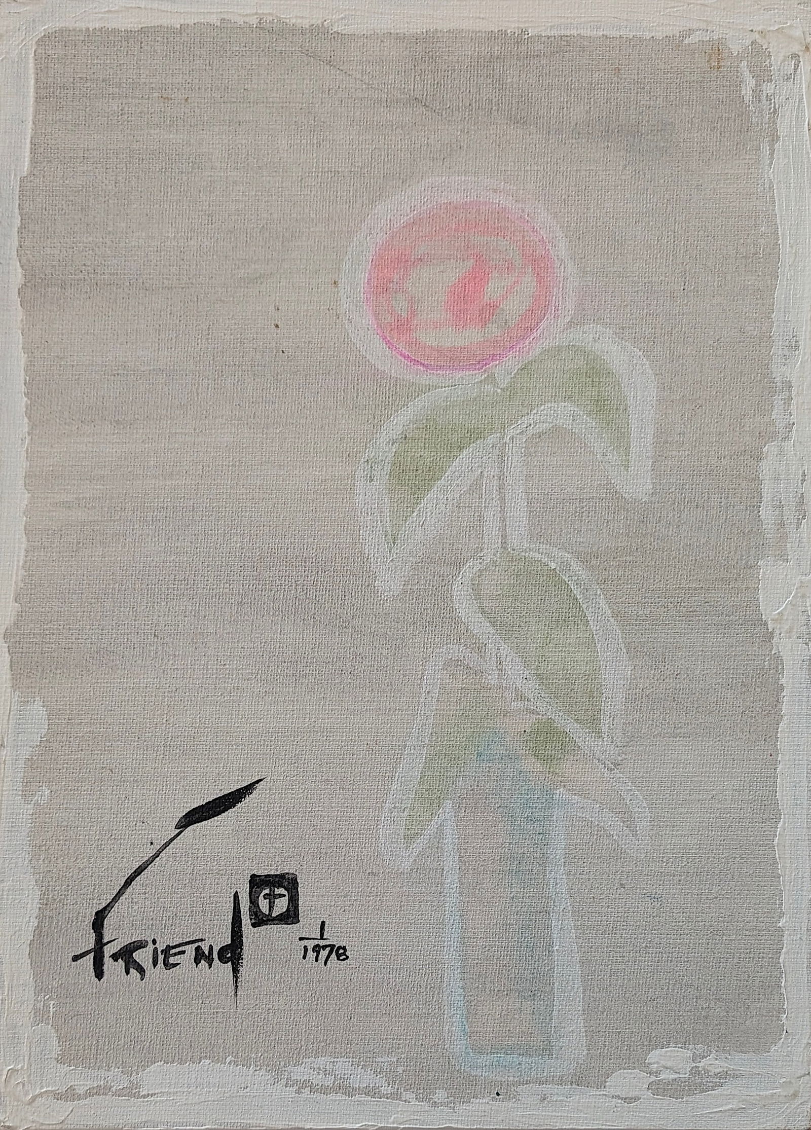 Neo-Expressionist Oil Pastel Painting, Signed FRIEND 1978: Vibrant Neo-Expressionist oil on artistic board signed Friend (possible Kevin Casey), reflecting the raw energy of 1980s New York art. Estate discovery – a unique opportunity for collectors. Express