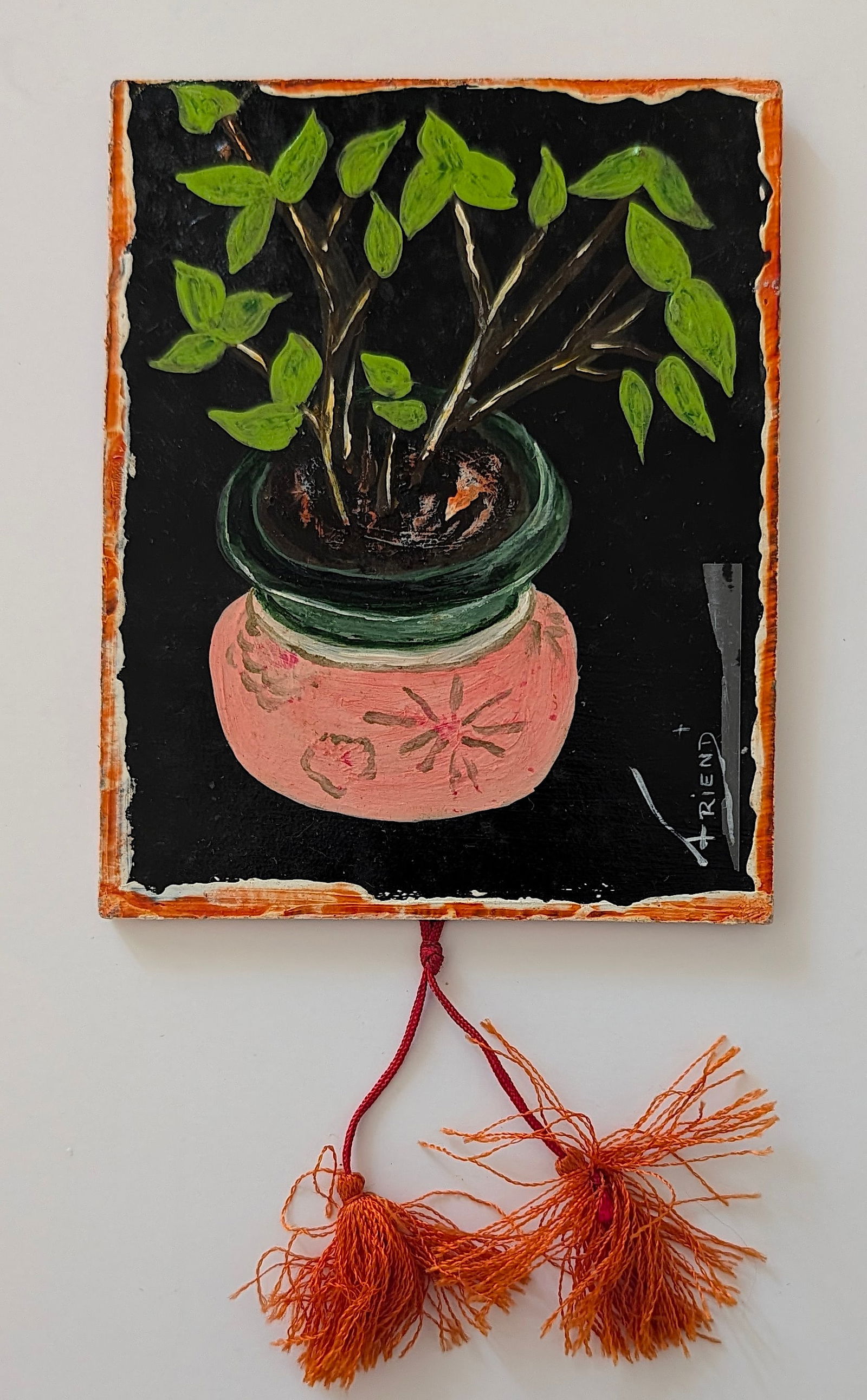 Neo-Expressionist Oil Pastel Painting, Signed FRIEND: Vibrant Neo-Expressionist oil on Masonite board signed Friend (our guess during 1970s) (possible Kevin Casey), reflecting the raw energy of 1980s New York art. Estate discovery – a unique opportunit