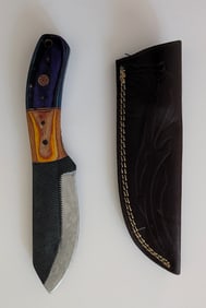 Handcrafted Heirloom Damascus Steel Knife with Leather Sheath OPP!