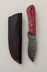 Handcrafted Heirloom Damascus Steel Knife with Leather Sheath OPP!