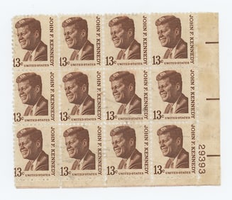 Twelve 13-cent United States Postage Stamps Portrait J.F. Kennedy