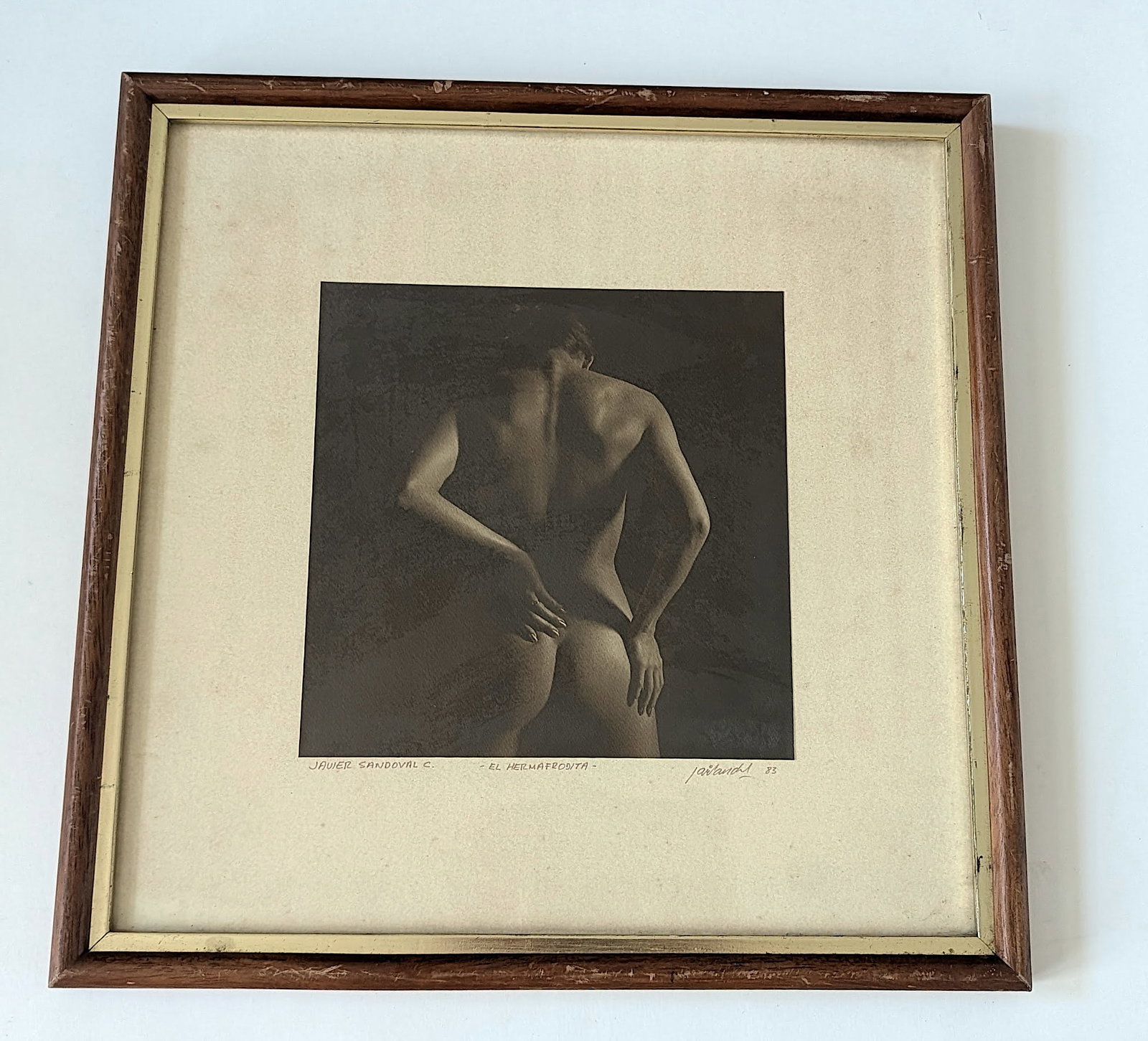 Artistic Male Nude Photograph JAVIER SANDOVAL C. - El Hermafrodita -: The dimensions are Approx. 16.5" x 16.5" (frame) and 8.5" x 8.5" (photos). The provenance is from the estate of a deceased collector in South Florida. We have included quality images to show it's actu