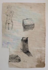 FRIDA KAHLO Vintage Drawing FRIDA KAHLO Signed Initials