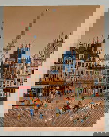 Original Lithograph EUGENE VALENTIN Paris Street, Signed 125/225