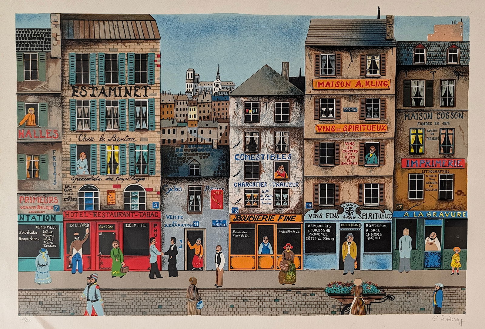 DELCROY, Downtown, Lithograph, Hand Signed and Numbered: ABOUT PROVENANCE AND ATTRIBUTION: This item originates from the estate of a prominent Miami-based dealer and collector active throughout the 20th century. It comprises a wide variety of artworks and e