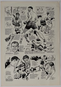 Vintage 1950s History of Heavyweight Boxing, Collage of Caricatures