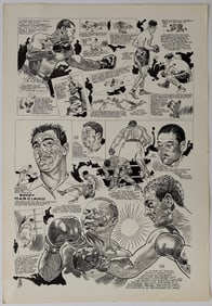 Vintage 1950s History of Heavyweight Boxing, Collage of Caricatures