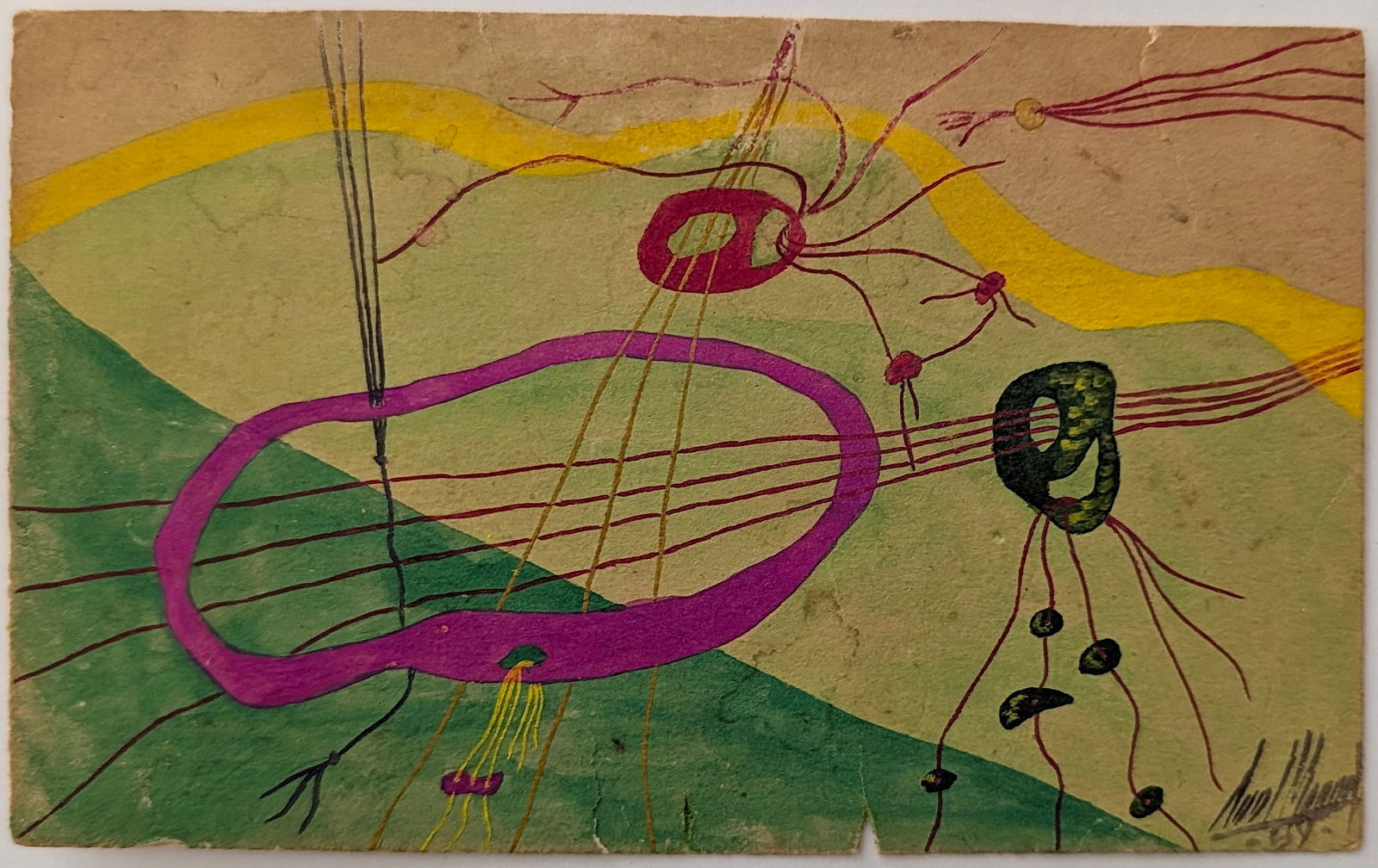 Vintage Spanish Abstract Expressionism Watercolor Drawing Signed '54 (1 of 3)