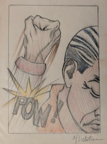 Vintage Hand Painted Drawing Pop Art Signed LICHTENSTEIN (after)