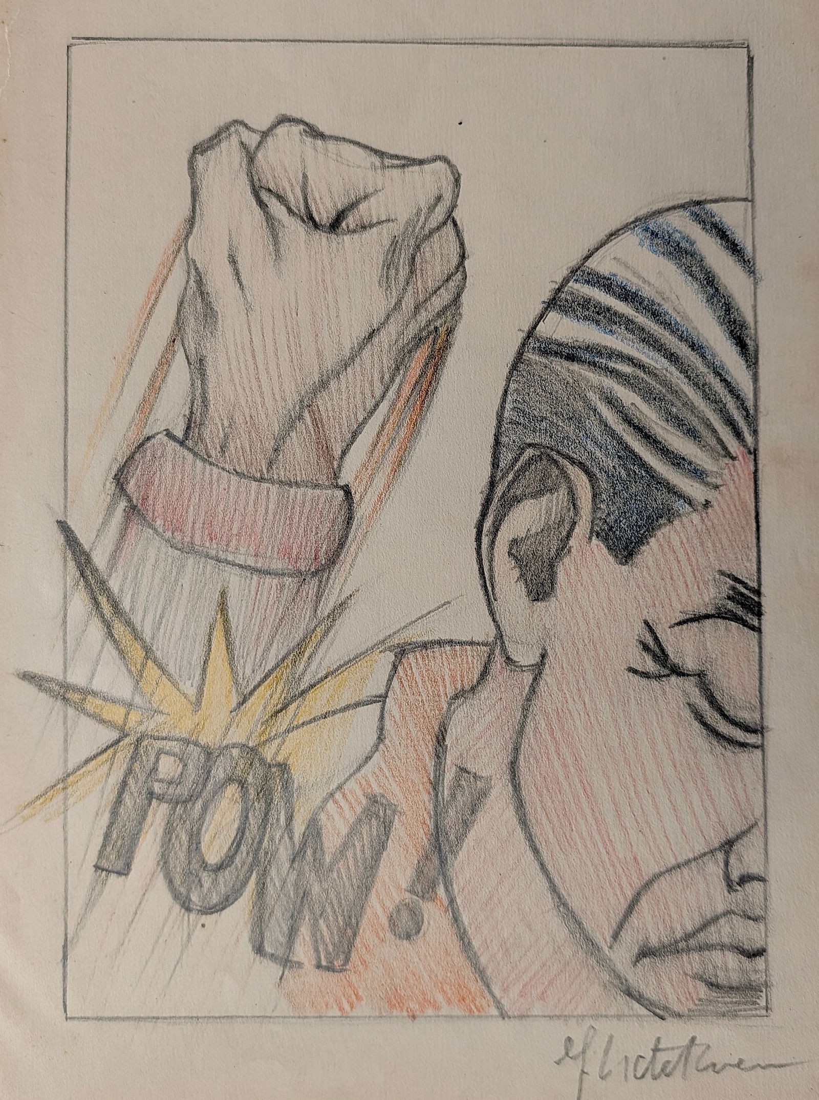 Vintage Hand Painted Drawing Pop Art Signed LICHTENSTEIN (after) (1 of 4)