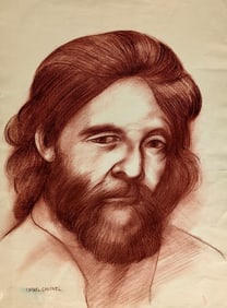 RAFAEL CORONEL (1931-2019 Mexican) Male Portrait Crayon on Paper